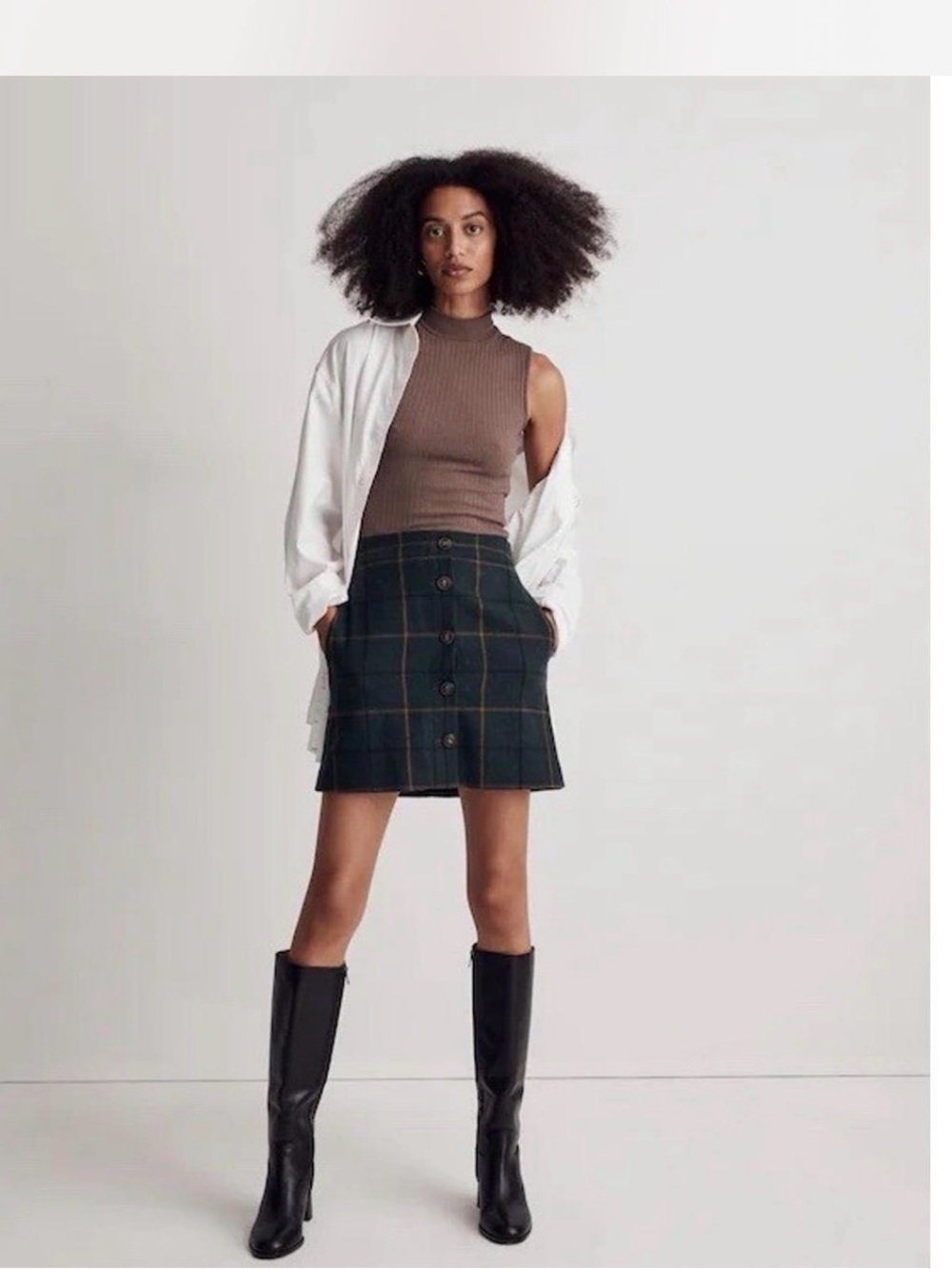 Madewell wool blend Dark Green plaid Mini Skirt schoolgirl academia holidays
